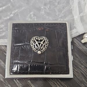 Brighton Crocodile Pattern Compact Mirror with Silver Heart